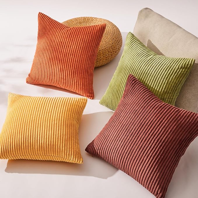 Topfinel Decorative Throw Pillow Covers Cushion Cases, Set of 4 Soft Velvet Modern Double-Sided Designs, Mix and Match for Home Decor, Pillow Inserts Not Included (26x26 inch, Yellow/Orange)