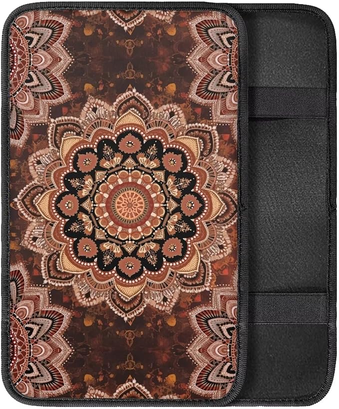 Fashion Mandala Center Console Cover Easy to Install Car Armrest Cushion Protector Protect from Pet Claws Soft Universal Fit for Vehicles,Cars,Suvs,Vans,Sedans