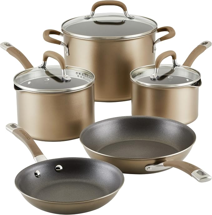 Circulon Premier Professional Hard Anodized Nonstick Cookware Induction Pots and Pans Set, 8 Piece - Bronze