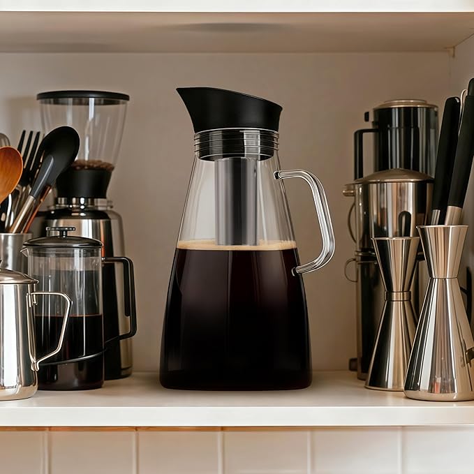 Cobalance Classic Glass Cold Brew Coffee Pitcher, 50oz, Removable Mesh Filter & Secure Lid