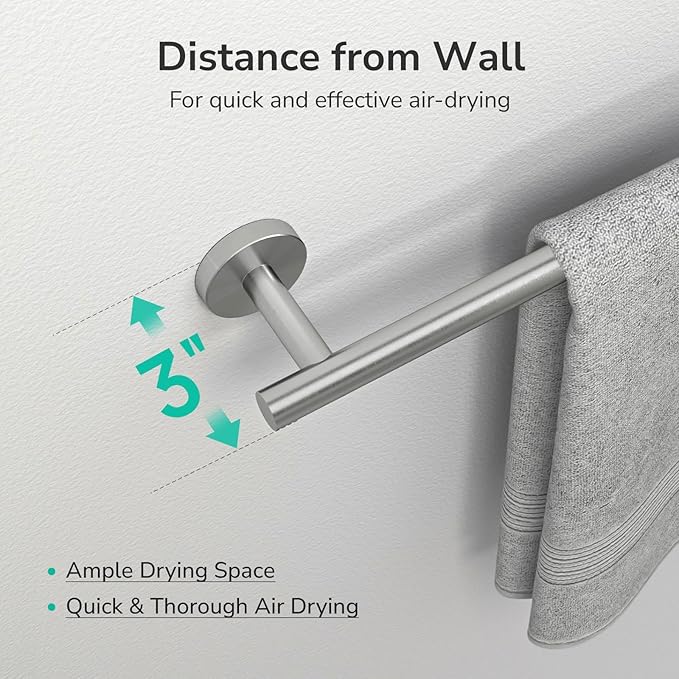 USHOWER Brushed Nickel Towel Bar, 18-Inch Towel Rack for Bathroom Wall Mounted, Thicken SUS304 Stainless Steel Towel Rod Modern Home Decor (Total Length 20-Inch)