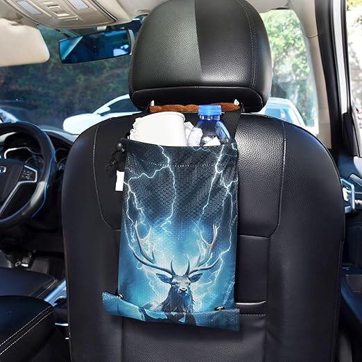 ALAZA Hanging Car Trash Bags Garbage Bag Trash Can for Back Seat Small Deer Myth Washable Storage Bag Retractable 2 Pack