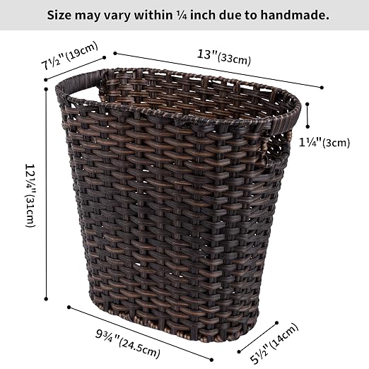 GRANNY SAYS Wicker Trash Can, Bathroom Trash Can with Handles, Wicker Waste Basket for Bathroom, Waste Basket for Bedroom, Decorative Wicker Wastebasket, 15 Liters/4 Gallons, 1-Pack Dark Brown