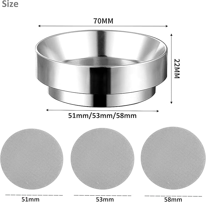 51mm Espresso Dosing Funnel and Puck Screen Set, Coffee Dosing Ring Aluminum, Reusable 1.7mm Thickness Espresso Puck Screen 316 Stainless Steel for Coffee Portafilter Filter Basket(Silver)