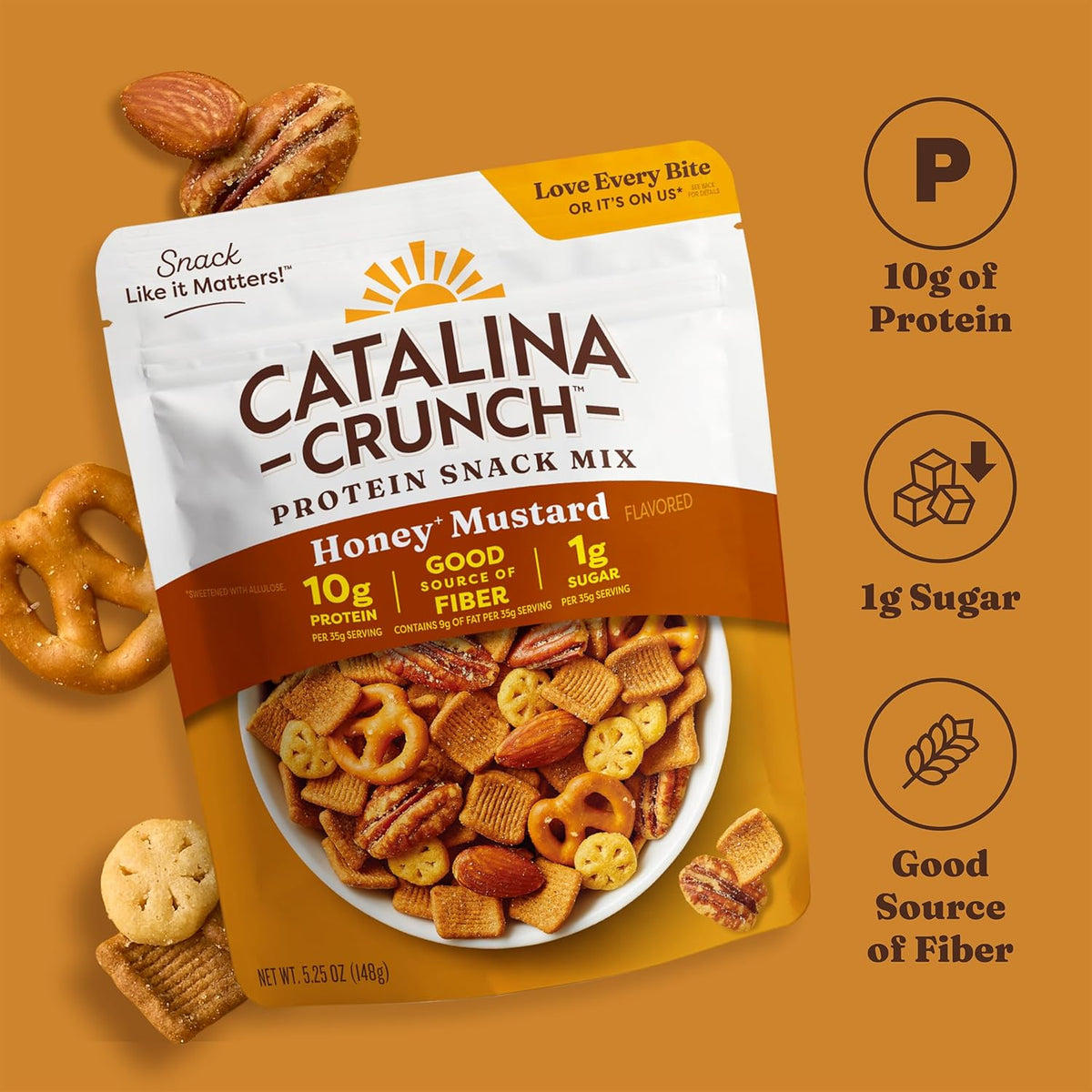 Catalina Crunch Protein Snack Mix - 10g Protein, 1g Sugar per Serving - Good Source of Fiber, Gluten Free - Honey Mustard, 5.25 Ounce Bag (Pack of 1) - Packaging May Vary