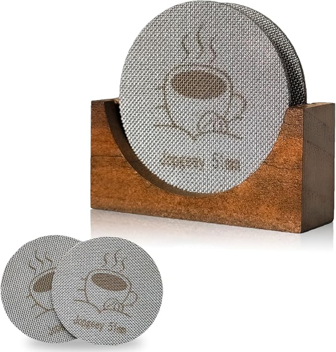 2 Packs 51mm Espresso Puck Screen with Stand, 1.7mm Thickness 150μm 316 Stainless Steel Reusable Coffee Filters Compatible with Espresso Machine 51mm Portafilter Basket