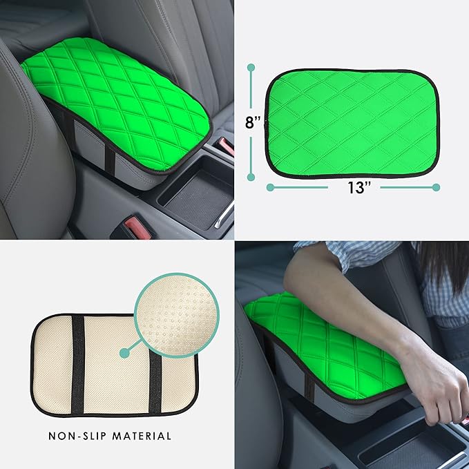 WYLF Water-Resistant Neosupreme Center Console Pad with Diamond Pattern Green Armrest Cushion Cover Soft Protector Universal Fit for Cars Trucks and SUVs