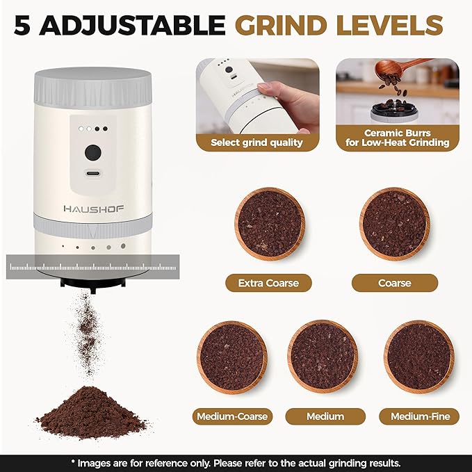 HAUSHOF Portable Coffee Maker, Camping Coffee Makers Travel Mini Coffee Maker, Portable Travel Coffee Maker with Grinder, Personal Cordless Travel Coffee Maker for Car, Camping, and Home