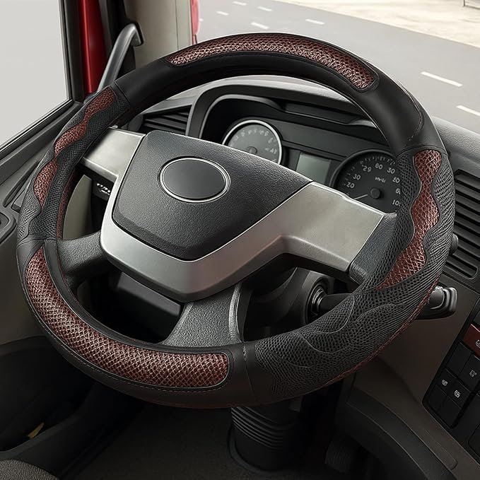 18 Inch Truck Steering Wheel Cover Leather Wheel Semi-Truck Comfy Grip Cover Anti Slip Car Accessory, Fits Rv, Big Rig and Classic Car(Red, Classic Style)