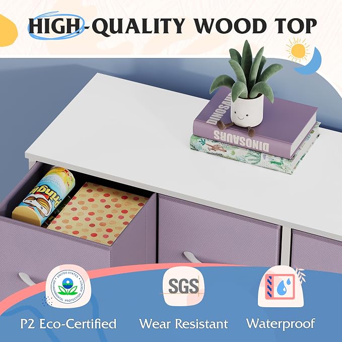 WLIVE Dresser for Bedroom with 8 Drawers, Wide Fabric Dresser for Storage and Organization, Bedroom Dressers, Chest of Drawers for Living Room, Closet, Hallway, Purple
