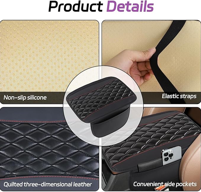 Car Center Console Cover for Acura MDX 2022 2023 2024, Memory Foam Arm Rest Cover Pad Comfortable Waterproof Armrest Cushion with 2 Storage Bags Universal Accessories,A/Black