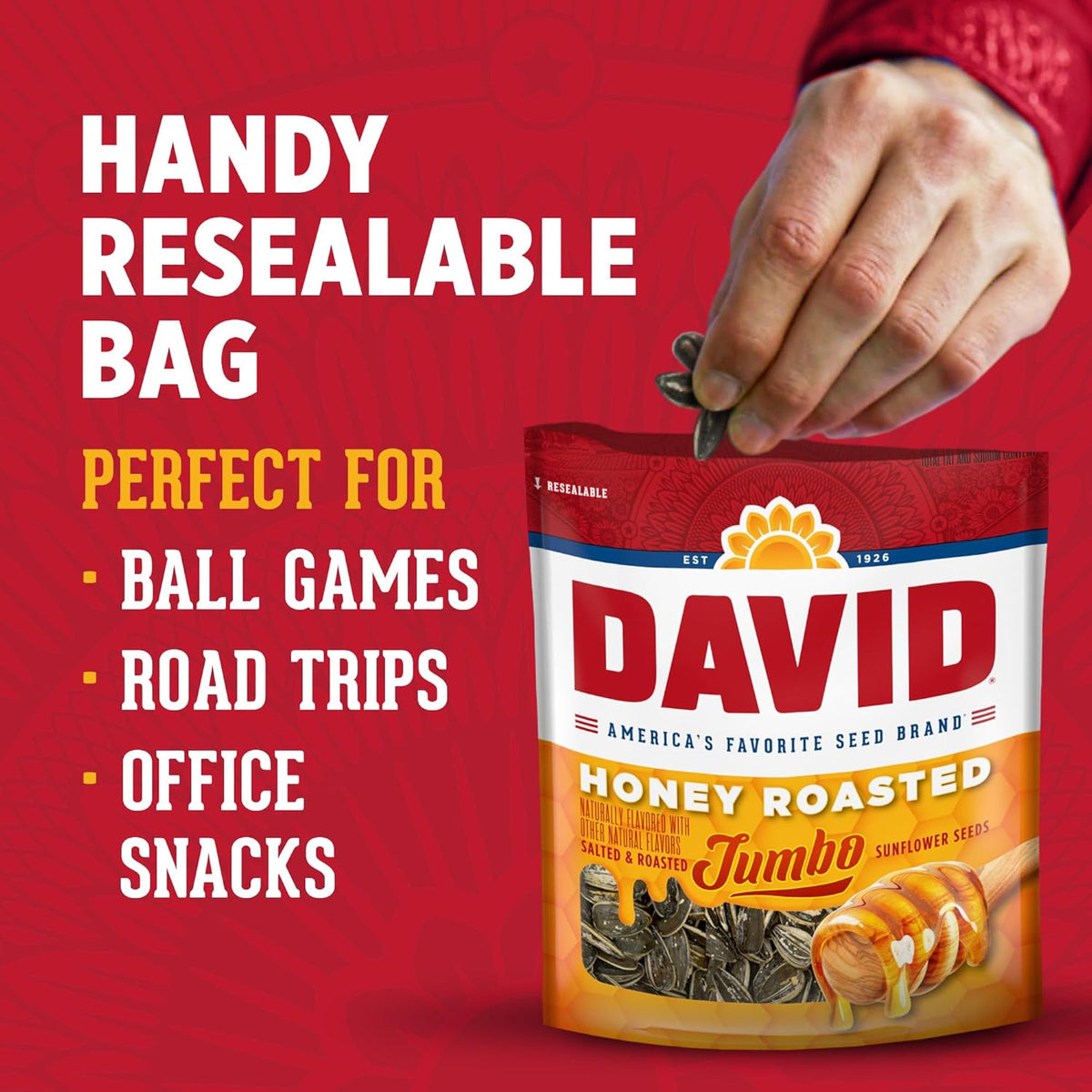 DAVID Jumbo Sunflower Seeds, Honey Roasted Flavor, 5.25 oz.