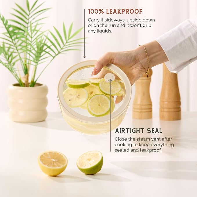 Vase and Vessel Non-Toxic Glass Storage Container Set, Borosilicate Glass, Tempered Glass Lids, Baking Pan, Airtight with Vents, Microwave, Oven & Dishwasher Safe (Circular, Set of 4)
