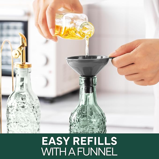 COOK WITH COLOR Glass Olive Oil Bottle Dispenser - 2 Pack- 17oz Oil and Vinegar Cruet - Olive Oil Carafe Decanter for Kitchen, Floral, Green