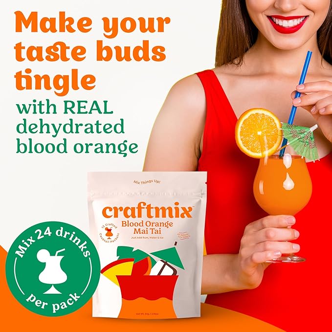 Craftmix Blood Orange Mai Tai Cocktail & Mocktail Drink Mixer, Skinny Mixes - Water Flavoring Packets - Made With Real Fruit - Vegan Low-Carb, Low-Sugar, Non-GMO, Dairy Free, Gluten Free, 24 Pack