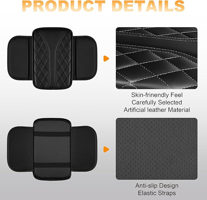 Car Center Console Cover Fit for Jeep Wrangler - Leather Armrest Covers with 2 Storage Pockets(Black)
