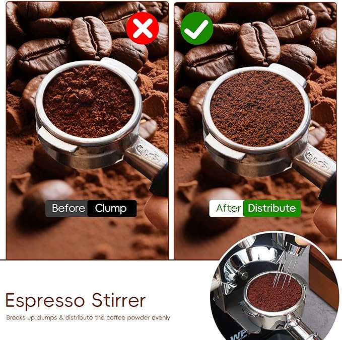 8 PCS Espresso Accessories with Wooden Storage Box, Espresso Tool Kit with Espresso Tamping Station, Distributor, Stirrer, Dosing Funnel, Needle Distributor, Puck Screen (54mm)