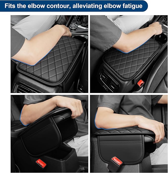 Car Center Console Cover Fit for Volkswagen Jetta Leather Armrest Cover with 2 Storage Bags Waterproof Console Cover Scratch & Wear Resistant(Black)
