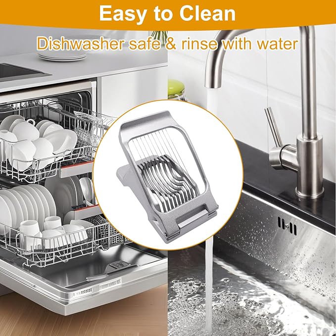 Egg Slicer for Hard Boiled Eggs, Food Slicer with 10 Stainless Steel Wires, Aluminum Alloy Heavy Duty Hard Boiled Egg Cutter for Soft Fruit Strawberry Butter Kiwi Home Use (1Pcs, Silver)