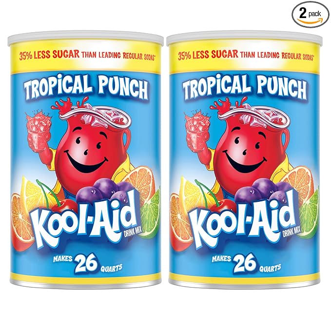 Kool-Aid Caffeine Free Jumbo Tropical Punch Sweetened Powdered Drink Mix 2 Count 63 oz Canisters
