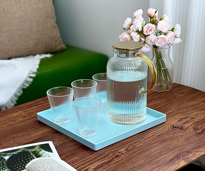 Blue Square Plastic Tray - 11 Inch Organizer Tray for Bathroom Vanity, Dresser, Coffee Table, Nightstand | Decorative Catch-All Tray for Makeup, Jewelry, Remote Controls & Essentials