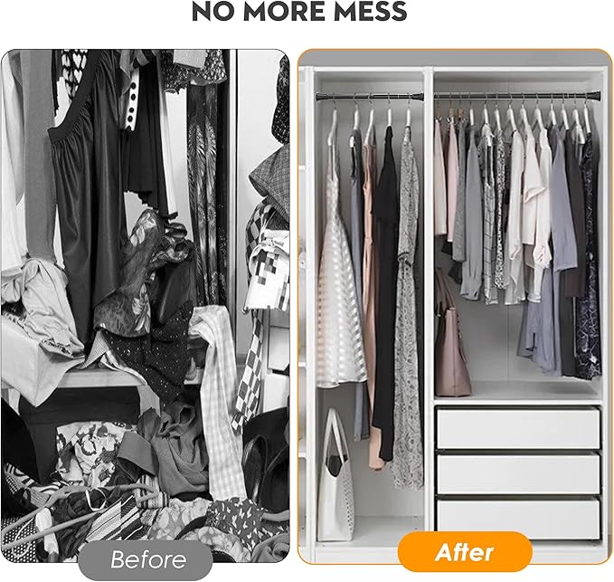 1.1 Inch Diameter Tension Closet Rods for Hanging Clothes 32-97 Inch, Adjustable Pole Closet to Hang Clothes, Heavy Duty Closet bar for Wardrobes with No Drilling Holder, Matte Black