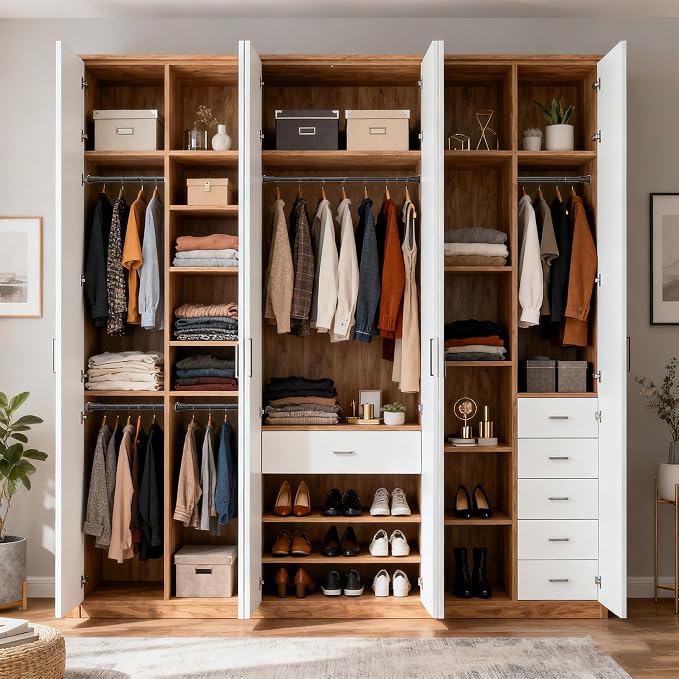 1.1 Inch Diameter Tension Closet Rods for Hanging Clothes 32-97 Inch, Adjustable Pole Closet to Hang Clothes, Heavy Duty Closet bar for Wardrobes with No Drilling Holder, Matte Black