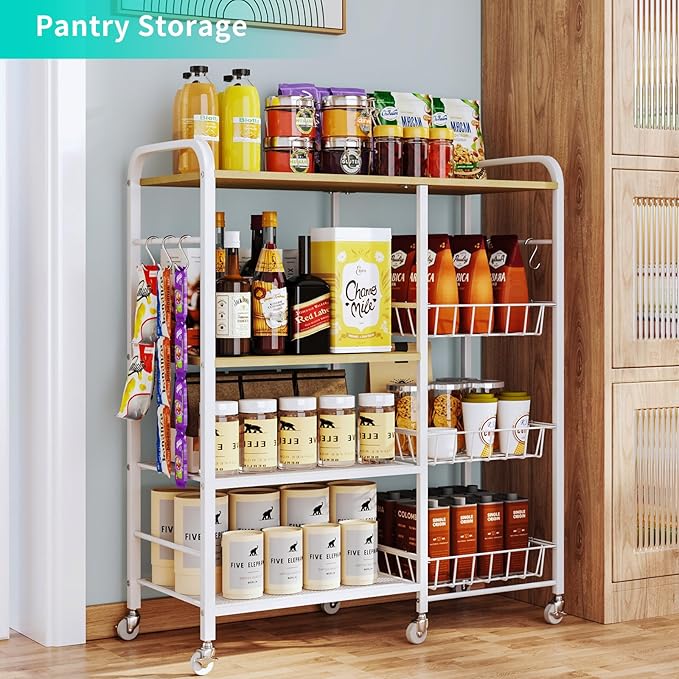 HapiRm Rolling Kitchen Microwave Cart - 4 Tier Microwave Table Stand with Pull-Out Baskets, Coffee Bar Baker's Rack with Wheels Rolling Storage Cart Organizer Shelf for Living Room Office, Balcony