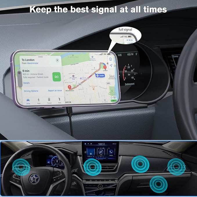 OHLPRO for Magsafe Car Mount, Super Strong Magnetic Wireless Car Charger Compatible with iPhone 17 Pro max,17/16/15/14/13 Series, [with QC 3.0 Adapter] Dashboard Car Phone Holder