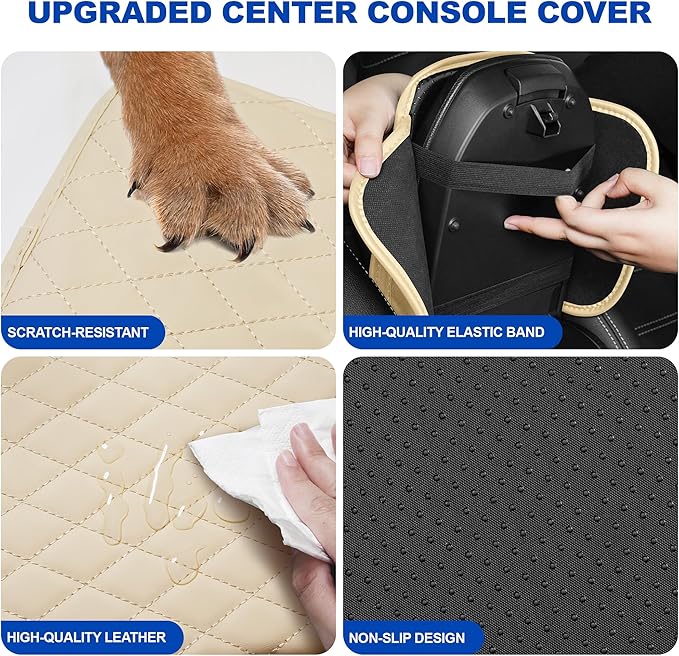 Center Console Cover for SRX: Armrest Cover for Car with 2 Storage Bags - Scratch & Wear Resistant & Waterproof Leather Console Cover,Anti-Scratch Auto Armrest Pad Accessory （Grey