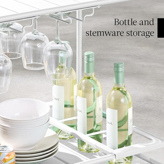 Best Choice Products Rolling Bar Cart, Mobile Home Bar Serving Cart, Serving Station w/ 2 Tier Shelves, Wine Rack, Lockable Wheels - White