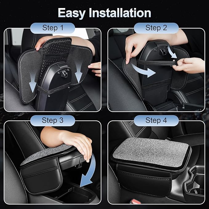 Center Console Cover for Lacrosse: Diamond Auto Middle Console Cover - Crystal Rhinestone Armrest Cover for Car with 2 Storage Bags,Anti-Scratch Auto Armrest Pad Accessory （Black