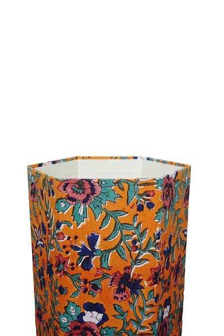 Generic 3.3 Gallon Cotton Hand Block Printed Paper Waste Basket |Small Decorative Trash Can for Housewarming Gifts in Living Room, Bedroom, Bathroom | Eco-Friendly, Plastic-Free (1, ORE.GREEN)