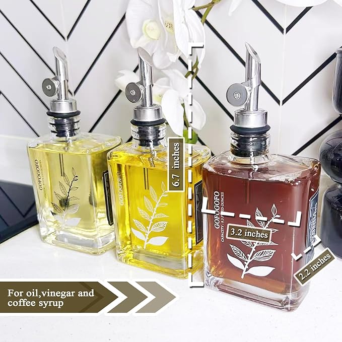 Olive Oil Dispenser for Kitchen, Cooking Oil and Vinegar Dispenser Set, Olive Oil Bottle, Soy sauce dispenser, coffee syrup bottles - Set of 3 Silver