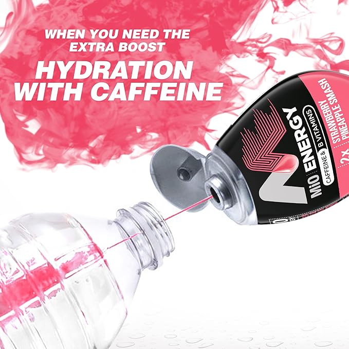 MiO Energy Strawberry Pineapple Smash Naturally Flavored with other natural flavors Liquid Water Enhancer Drink Mix with Caffeine & B Vitamins with 2X More (3.24 fl. oz. Bottle) (Pack of 4)