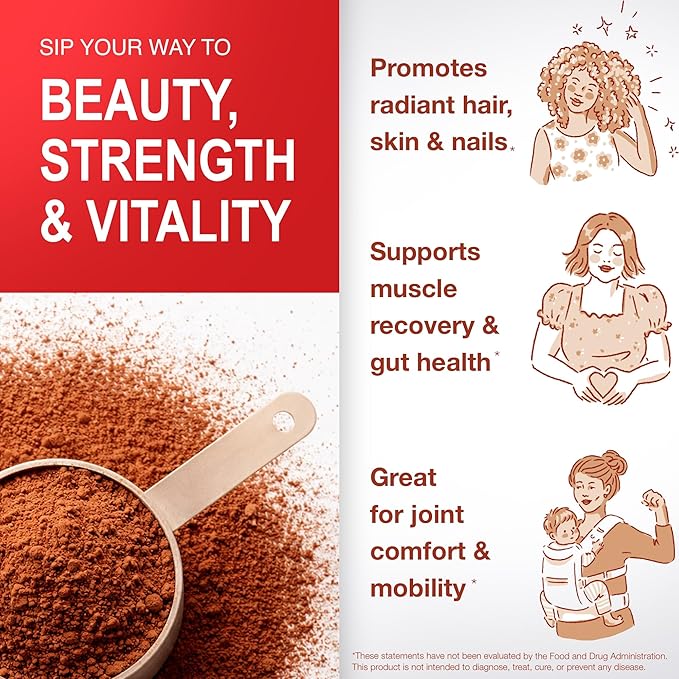 Mama Natural Hot Chocolate Multi Collagen Protein Powder, Made with Organic Cacao, Types 1, 2, 3, 4, 5, 10 Collagen Peptides Powder - Grass Fed Beef, Wild Fish Marine & USA Eggshell - 16 Servings
