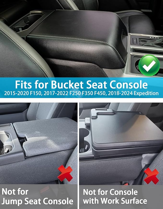 Center Console Cover Compatible with 2015-2020 F150, 2017-2022 F250 F350 F450, 2018-2024 Expedition Bucket Seat Console, 1.2'' Thickened Middle Console Cover with Pockets(Bucket Seat Only)