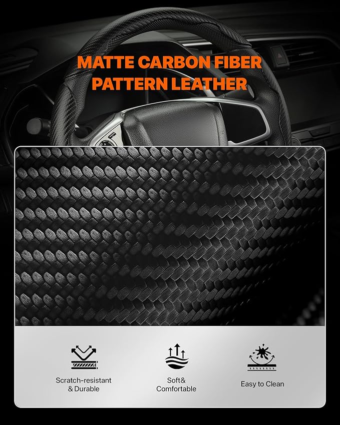 West Llama Customized Carbon Fiber Steering Wheel Covers for Toyota Rav4 Corolla Camry Highlander Prius, 3 Piece snap on Steering Wheel Cover (Black)