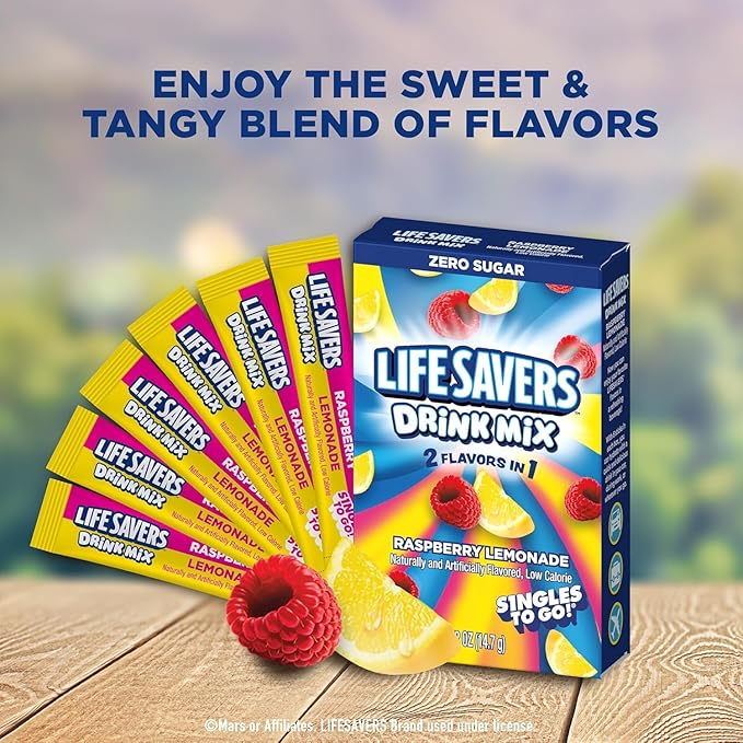 Life Savers Raspberry Lemonade Drink Mix - Pack of 6-6 Sticks Per Box - 36 Total Servings - 2 Flavors in 1 - Powdered Drink Mix