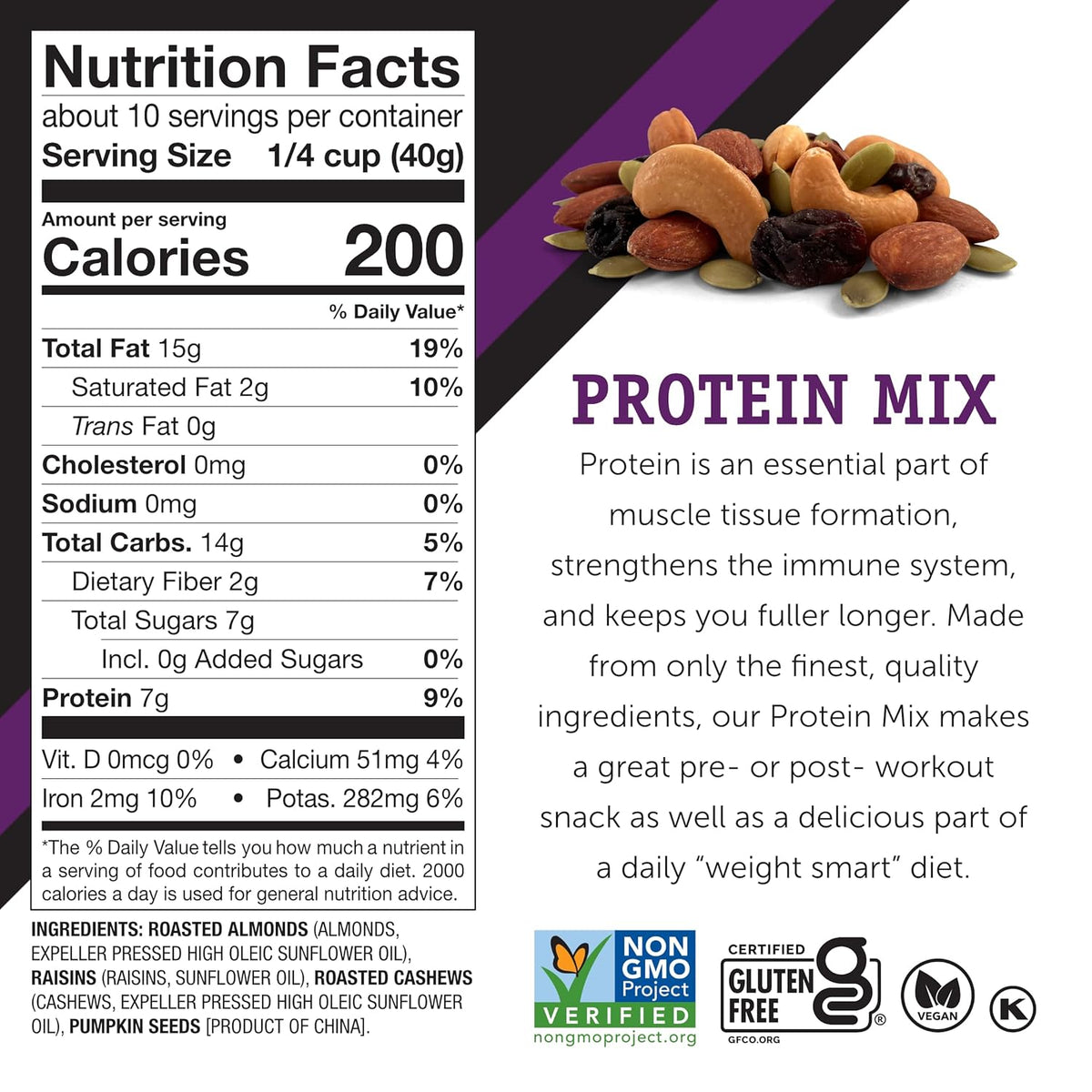 Power Up Premium Trail Mix - Protein Packed 14oz, No Added Sugar, Made Without Peanuts, Gluten Free, Vegan, Non-GMO