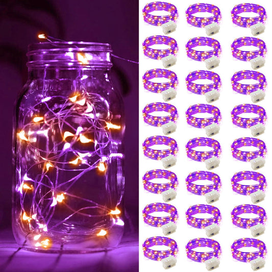 ZGWJ 24 Pack Halloween Fairy Lights, 7ft 20 Mini LED, Battery Operated, Waterproof, Orange & Purple, Model D2-2MXD-24JZ
