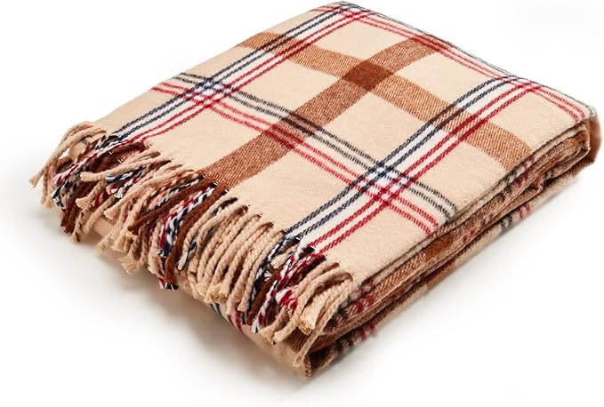 Arus Acrylic Highlands Collection Queen Size Tartan Plaid Design Throw Blanket Sahara, 60x80 inch
