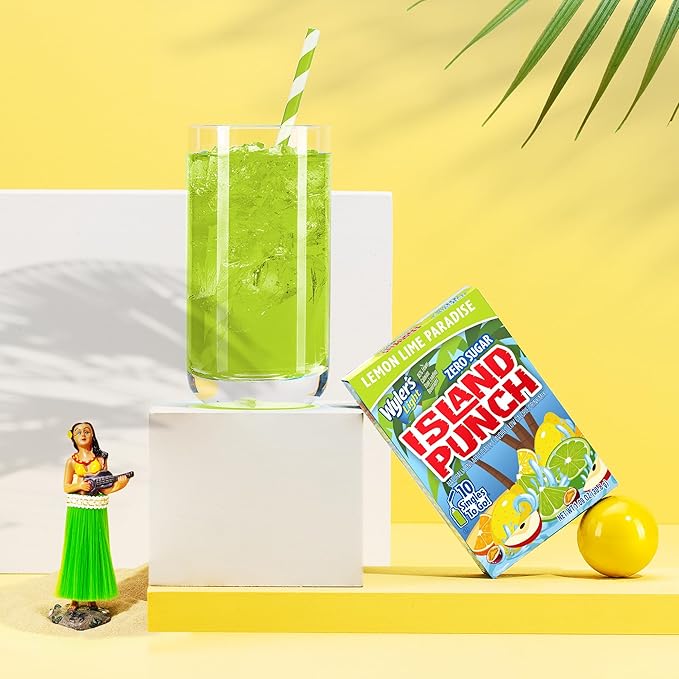 Wyler’s Light Island Punch Singles To Go, Lemon Lime Paradise, 10-Count per Box (12 Pack) – Low Calorie Powdered Drink Mixes, Caffeine Free, Gluten Free, and Zero Sugar, 120 Total Powder Packets