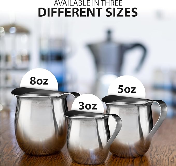 EHOMEA2Z Stainless Steel Bell Creamer Espresso Shot Frothing Pitcher Cup Latte Art (2, 8 Oz)