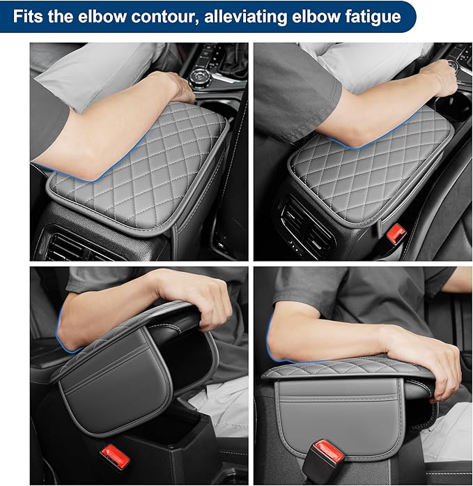 Car Center Console Cover Fit for Volkswagen Taos Leather Armrest Cover with 2 Storage Bags Waterproof Console Cover Scratch & Wear Resistant(Grey)