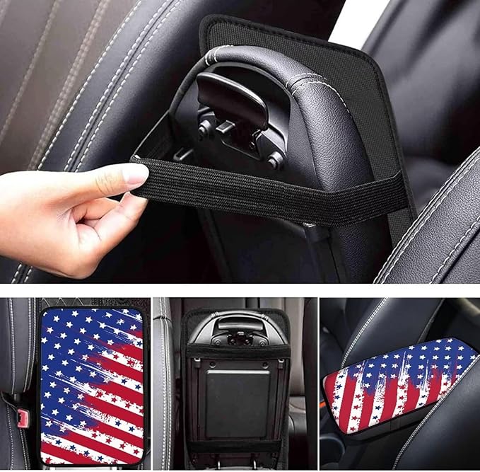 Horeset American Flag Center Console Armrest Cover Auto Accessories, Polyester Car Arm Rest Cover Pad Fit SUV Sedan Truck Vehicle