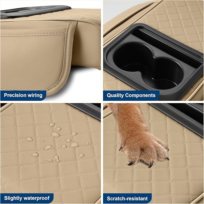 Car Center Console Cover Fit for Volkswagen Jetta Faux Leather Auto Armrest Box Cover with Cup Holder & Phone Holder Waterproof Leather Armrest Protector Cushion(Beige)