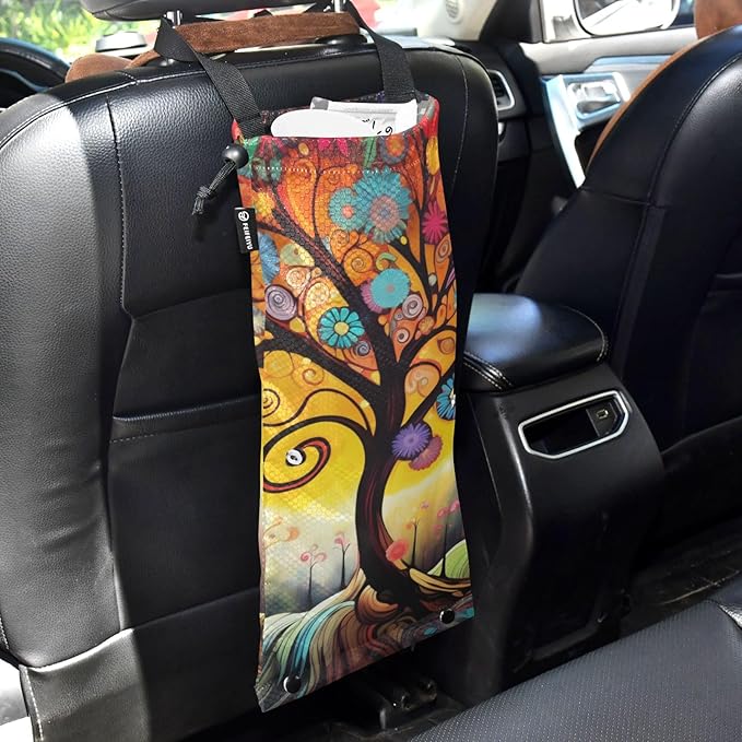 ALAZA Hanging Car Trash Bags Garbage Bag Trash Can for Back Seat Small Tree 3 Washable Storage Bag Retractable 2 Pack
