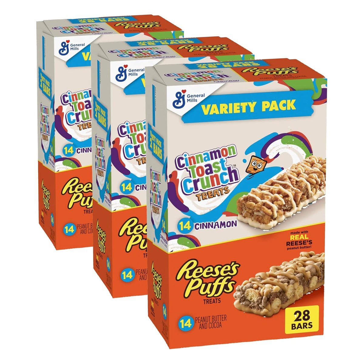 Cinnamon Toast Crunch and REESE'S PUFFS Cereal Treat Bars, Snack Bars, Value Pack, 28 Ct, 23.8 oz