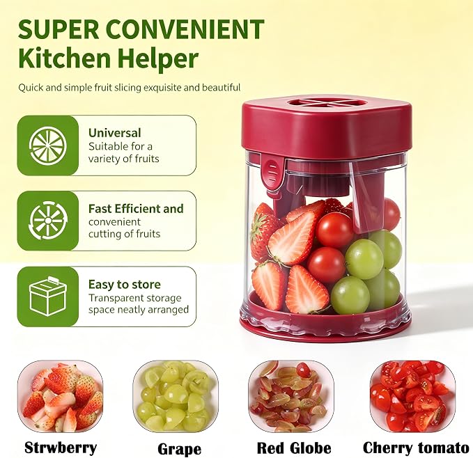 NOVANO Fruit Slicer Cup, Red | Small Fruit Cutter, For Strawberry, Cherry Tomato, Grape, Egg, Egg Slicer For Hard Boiled Eggs, Portable Kitchen Gadget